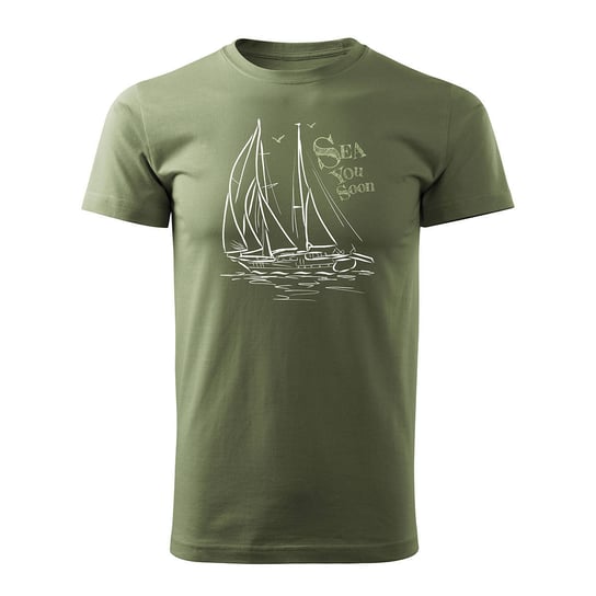 Koszulka żeglarska dla żeglarza z jachtem żaglówką męska khaki REGULAR - L Topslang