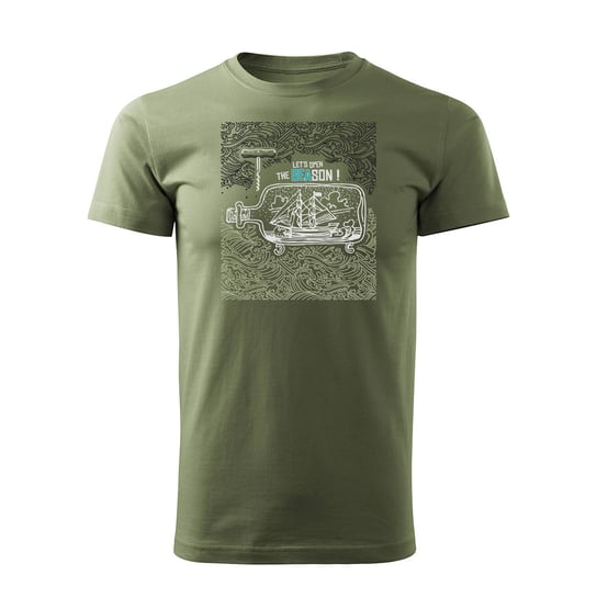Koszulka żeglarska dla żeglarza z jachtem żaglówką męska khaki REGULAR-L TUCANOS