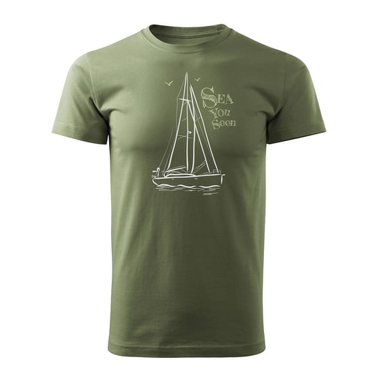 Koszulka żeglarska dla żeglarza z jachtem żaglówką męska khaki REGULAR - M Topslang