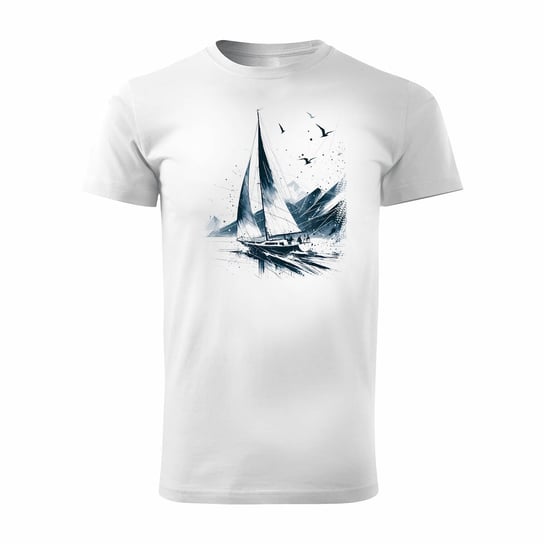 Koszulka żeglarska dla żeglarza z jachtem żaglówką sailing męska biała REGULAR-XL Topslang