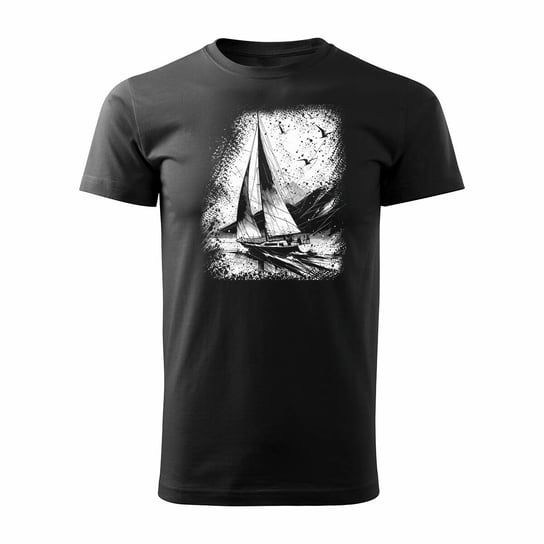 Koszulka żeglarska dla żeglarza z jachtem żaglówką sailing męska czarna REGULAR-L Topslang