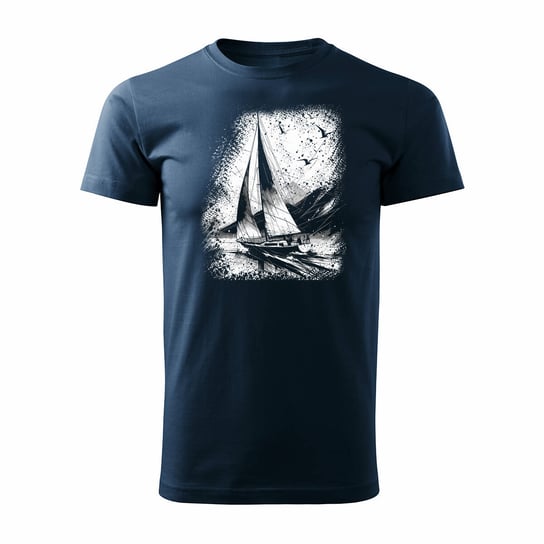 Koszulka żeglarska dla żeglarza z jachtem żaglówką sailing męska granatowa REGULAR-L Topslang