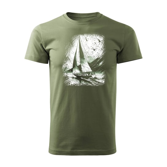 Koszulka żeglarska dla żeglarza z jachtem żaglówką sailing męska khaki REGULAR-XL Topslang
