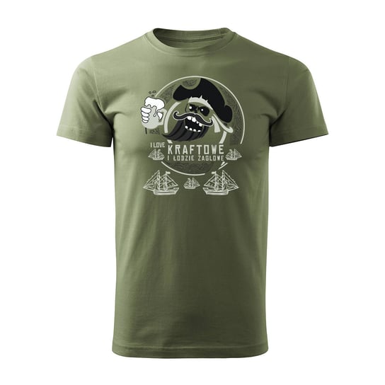 Koszulka żeglarska pirat dla żeglarza z piratem męska khaki-XL TUCANOS