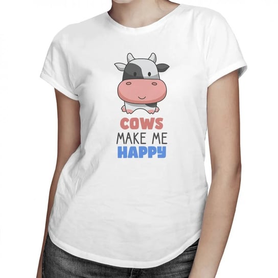 Koszulkowy, Cows make me happy - damska koszulka na prezent dla hodowcy krów, rozmiar L Koszulkowy