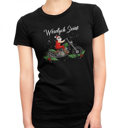 Koszulkowy, Damska koszulka, Mikołaj na motocyklu, Wesołych Świąt,  rozmiar M Koszulkowy
