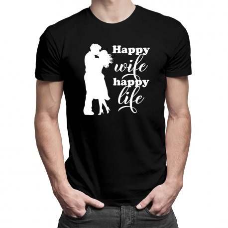Koszulkowy, Happy wife happy life, męska koszulka z nadrukiem Koszulkowy