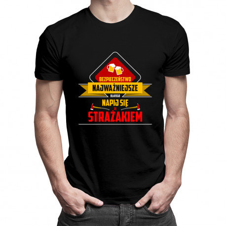 Koszulkowy, Koszulka męska, Bezpieczeństwo najważniejsze, dlatego napij się ze strażakiem, rozmiar L Koszulkowy