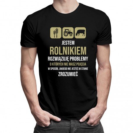 Koszulkowy, Koszulka męska, Jestem rolnikiem, rozwiązuję problemy, rozmiar M Koszulkowy