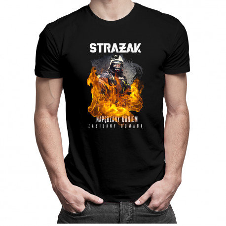 Koszulkowy, Koszulka męska, Strażak - napędzany siłą, zasilany odwagą, rozmiar M Koszulkowy