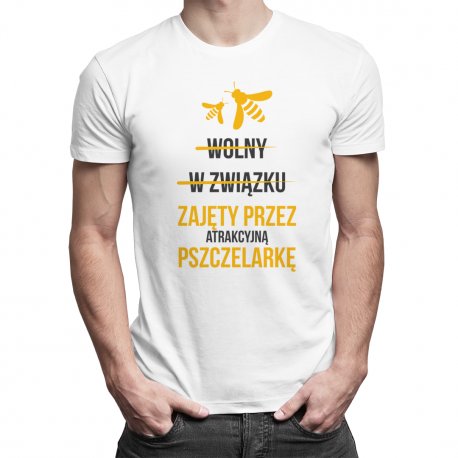 Koszulkowy, Koszulka męska, Wolny W związku Zajęty przez atrakcyjną pszczelarkę, rozmiar M Koszulkowy