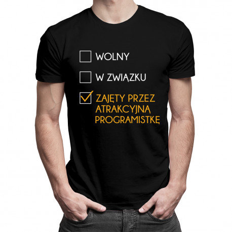 Koszulkowy, Koszulka męska, Zajęty przez atrakcyjną programistkę, rozmiar XS Koszulkowy