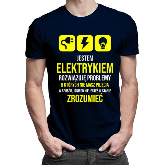 Koszulkowy, Koszulka z nadrukiem, Jestem elektrykiem, rozwiązuję problemy, rozmiar L Koszulkowy
