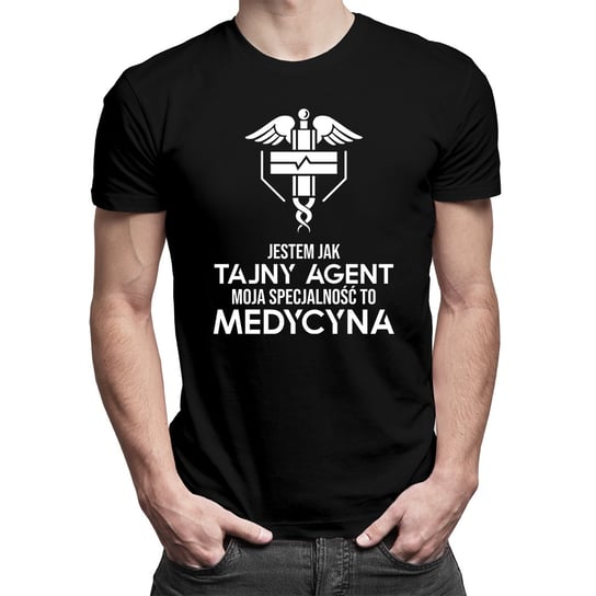 Koszulkowy, Męska koszulka, Jestem jak tajny agent, moja specjalność to: Medycyna, rozmiar M Koszulkowy