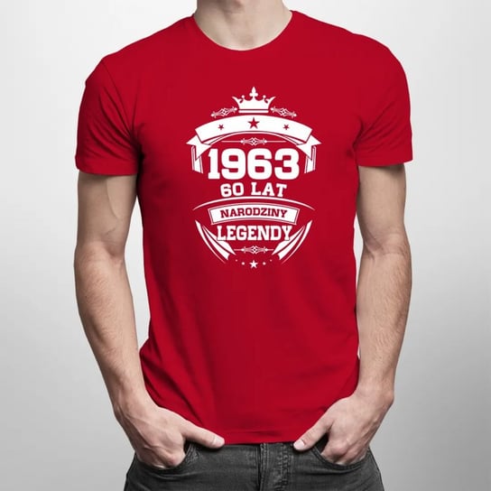 Koszulkowy, Męska Koszulka Na Prezent, 1963 Narodziny Legendy 60 Lat, kolor czerwony, rozmiar XL Koszulkowy