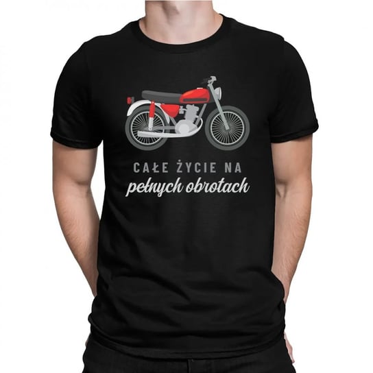 Koszulkowy, Męska koszulka na prezent, Całe życie na pełnych obrotach dla motocyklisty, kolor czarny, rozmiar M Koszulkowy