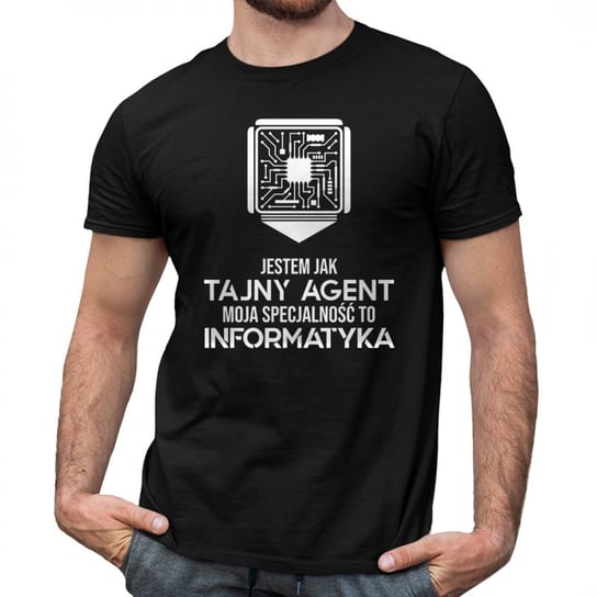 Koszulkowy, Męska koszulka na prezent dla informatyka, Jestem jak tajny agent, moja specjalność to: Informatyka, kolor czarny, rozmiar L Koszulkowy