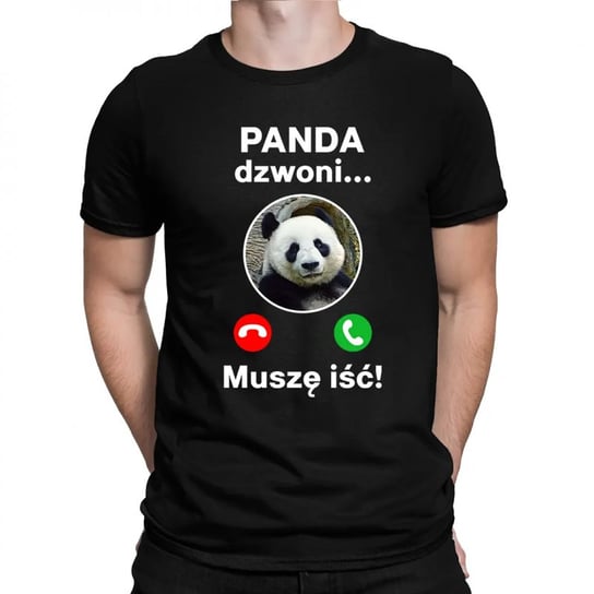 Koszulkowy, Męska koszulka na prezent dla pracownika zoo, Panda dzwoni, muszę iść, kolor czarny, rozmiar XL Koszulkowy