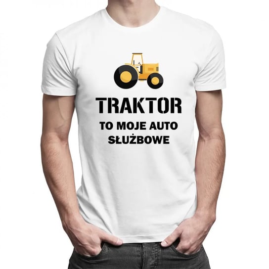 Koszulkowy, Męska koszulka na prezent dla rolnika, Traktor to moje auto służbowe, kolor biały, rozmiar S Koszulkowy
