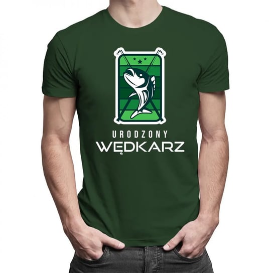 Koszulkowy, Męska koszulka na prezent dla wędkarza, Urodzony wędkarz, kolor zielony, rozmiar XL Koszulkowy