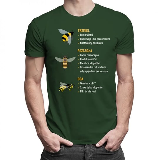 Koszulkowy, Męska koszulka na prezent, Trzmiel, pszczoła, osa dla pszczelarza, kolor zielony, rozmiar XL Koszulkowy