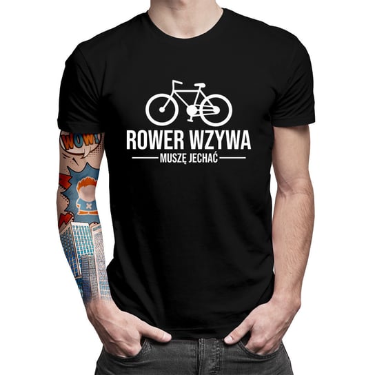 Koszulkowy, Męska koszulka, Rower Wzywa Muszę Jechać, rozmiar S Koszulkowy