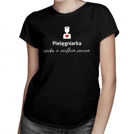 Koszulkowy, Pielęgniarka - osoba z wielkim sercem - damska koszulka prezent dla pielęgniarki, rozmiar L Koszulkowy
