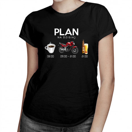 Koszulkowy, Plan na dzisiaj: kawa, motocykl, piwo - damska koszulka motocyklowa, rozmiar XL Koszulkowy