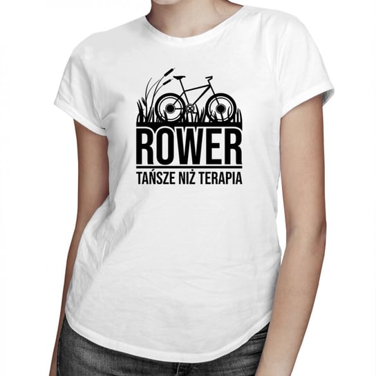 Koszulkowy, Rower, tańsze niż terapia - damska koszulka prezent dla rowerzystki, rozmiar S Koszulkowy