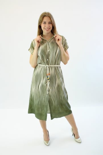 Koszulowa sukienka na guziki Liliana Zielono-beżowa UNI Nelino