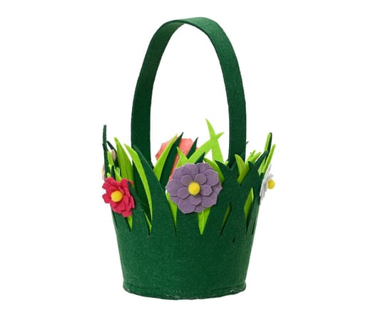 Koszyczek wiosenny z kwiatami zielony filcowy 20cm Inna marka