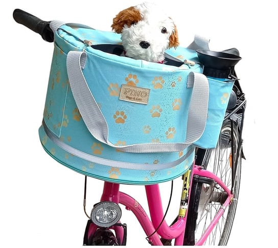 Koszyk rowerowy fotelik dla psa Kosz na rower odpinany na zakupy MIĘTOWY W ZŁOTE ŁAPKI 60 PINO