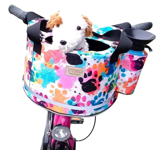 Koszyk rowerowy fotelik dla psa Kosz na rower odpinany na zakupy MULTIKOLOROWE ŁAPKI 62 PINO