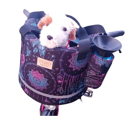 Koszyk rowerowy transporter dla psa Kosz na rower odpinany na zakupy NEONOWE ŁAPACZE SNÓW 40 PINO