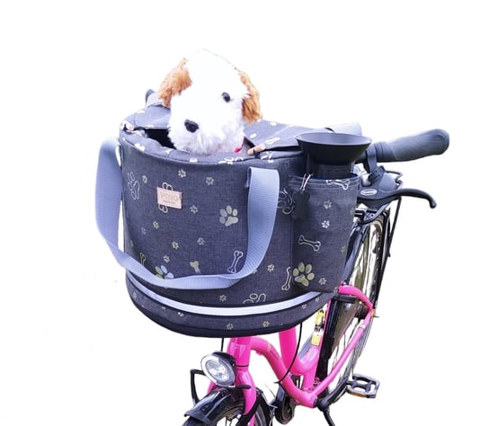 Koszyk rowerowy transporter dla psa Kosz na rower odpinany na zakupy SREBRNE ŁAPKI PINO