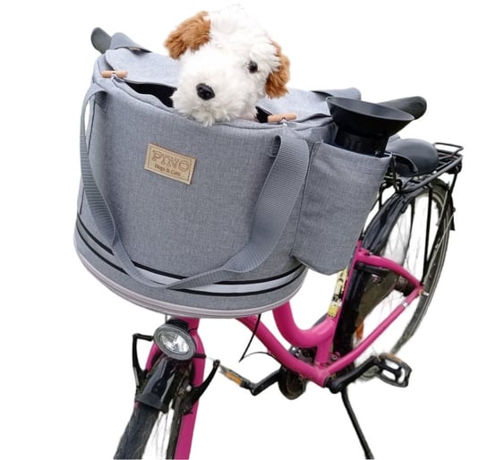 Koszyk rowerowy transporter dla psa Kosz na rower odpinany na zakupy SZARY MELANŻ PINO