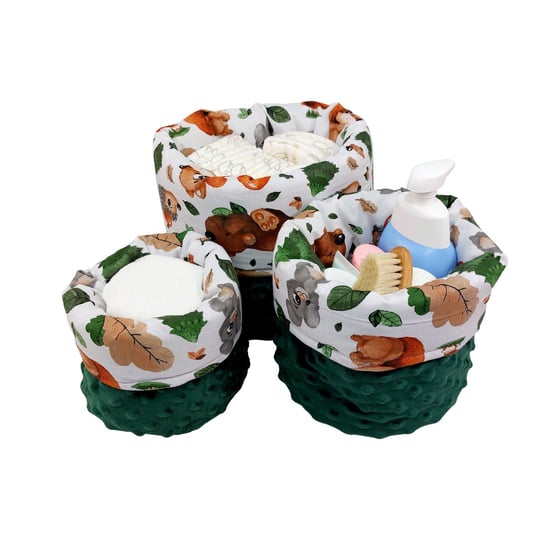 Koszyki/pojemniki do przechowywania- zwierzęta w lesie/ minky butelkowa zieleń Fipoli