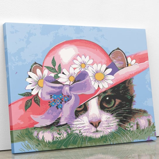 Kot i kapelusz z kwiatami - Malowanie po numerach 50 X 40 cm ArtOnly