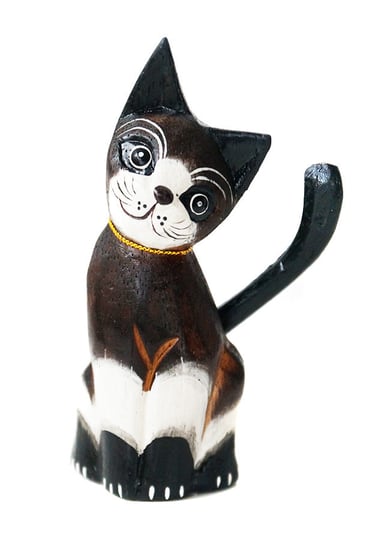 Kot Kotek Drewniana Figurka 11,5Cm Rękodzieło Jakarta