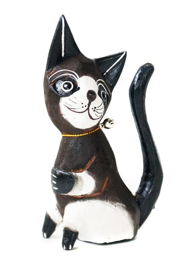Kot Kotek Drewniana Figurka 12Cm Rękodzieło Jakarta