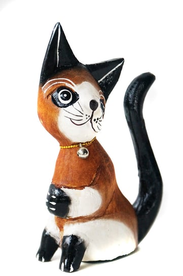 Kot Kotek Drewniana Figurka 12Cm Rękodzieło Jakarta