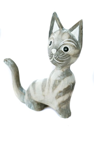 Kot Kotek Drewniana Figurka 15Cm Rękodzieło Jakarta