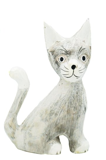 Kot Kotek Drewniana Figurka 16Cm Rękodzieło Jakarta