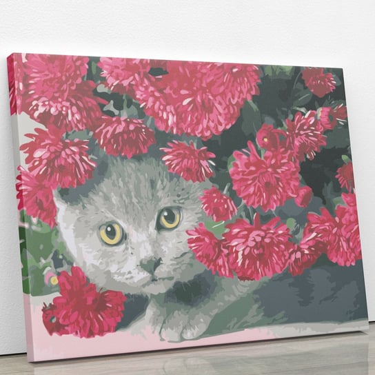Kot w chryzantemkach - Malowanie po numerach 50x40 cm ArtOnly