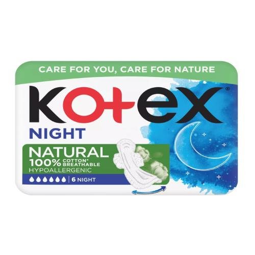 Kotex Natural, Night, Podpaski, 6szt. Kotex