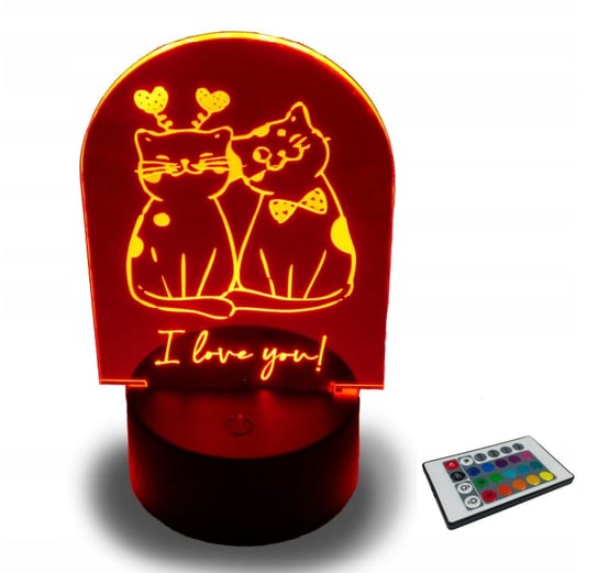 Kotki Walentynki Love You Lampka Nocna Imię 3d Led Plexido