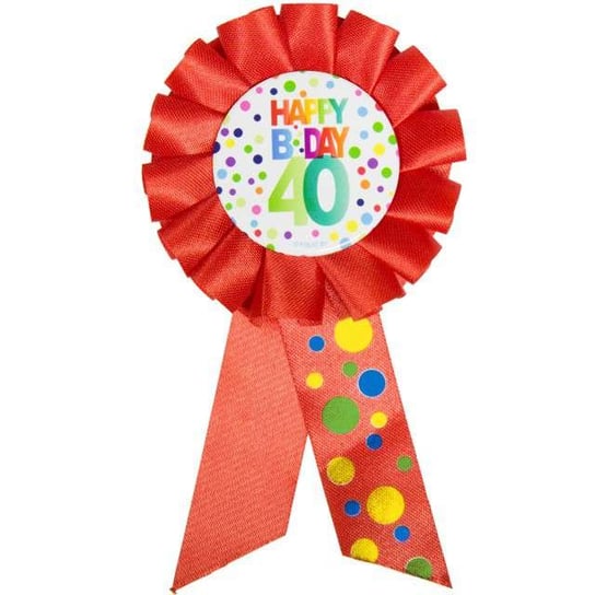 Kotylion, "40 Urodziny", Happy Bday, czerwony Folat