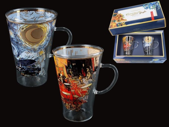 Kpl. 2 szklanych kubków - V. Van Gogh. Gwiaździsta noc + Taras kawiarki w nocy (CARMANI) Carmani