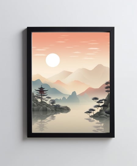 Krajobraz górski w stylu Japandi - 50x70 cm - Bez ramy Harmony Posters
