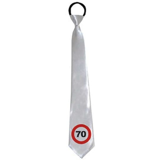 Krawat, "70 Traffic Birthday", biały, 45 cm Funny Fashion